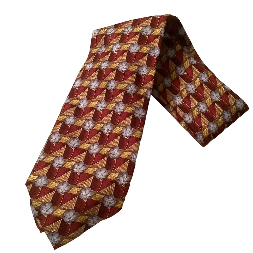 Ermenegildo Zegna men’s floral 100% silk necktie one size blue burgundy tie